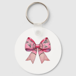 Coquette Bow Ribbon Badminton Shuttle Racket Pink Key Ring