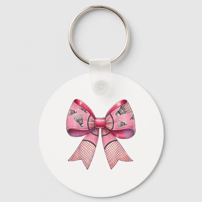 Coquette Bow Ribbon Badminton Shuttle Racket Pink  Key Ring (Front)