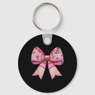 Coquette Bow Ribbon Badminton Shuttle Racket Pink  Key Ring