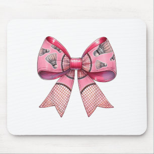 Coquette Bow Ribbon Badminton Shuttle Racket Pink Mouse Pad