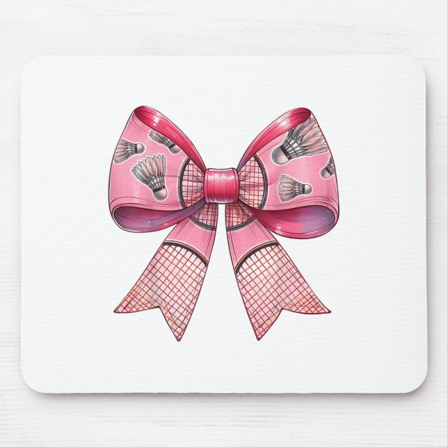 Coquette Bow Ribbon Badminton Shuttle Racket Pink  Mouse Pad (Front)
