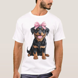 Coquette Bow Rottweiler Dog Mom Girl Pink T-Shirt