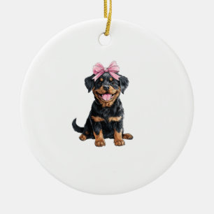 Coquette Bow Rottweiler Dog Mum Girl Pink Ceramic Ornament
