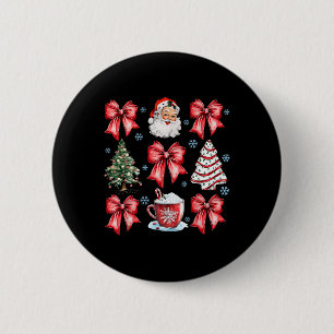 Coquette Bow Santa Christmas Tree Cake Candy Cane 6 Cm Round Badge