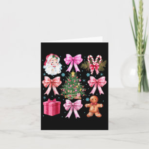 Coquette Bow Santa Christmas Tree Cake Candy Cane  Card