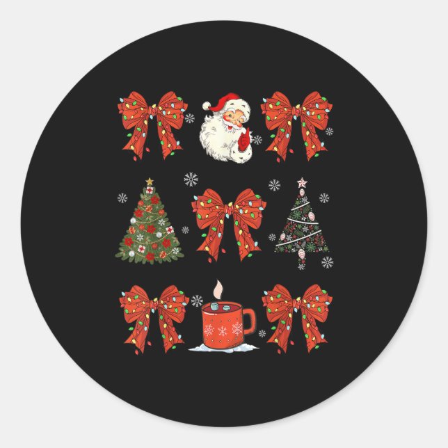 Coquette Bow Santa Christmas Tree Cake Candy Cane  Classic Round Sticker (Front)