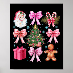 Coquette Bow Santa Christmas Tree Cake Candy Cane  Poster
