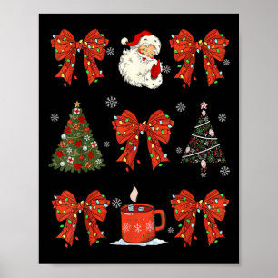 Coquette Bow Santa Christmas Tree Cake Candy Cane  Poster