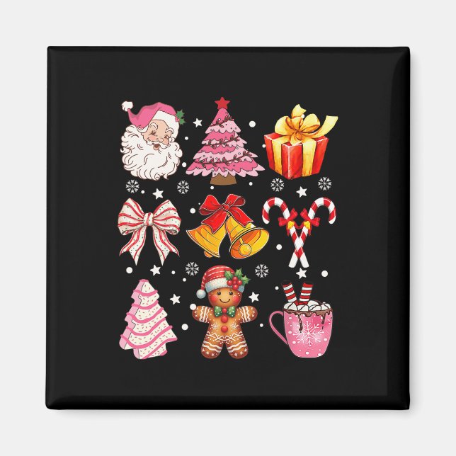 Coquette Bow Santa Christmas Tree Cake Candy Ginge Magnet (Front)