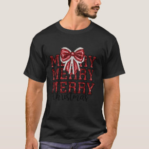 Coquette Bow Santa Claus Merry Christmas Women Xma T-Shirt
