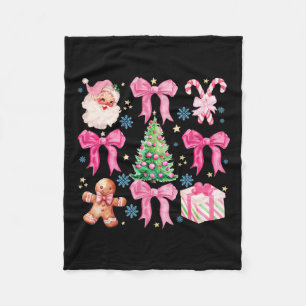 Coquette Bow Santa Claus Pink Merry Christmas Wome Fleece Blanket