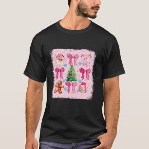 Coquette Bow Santa Claus Pink Merry Christmas Wome T-Shirt