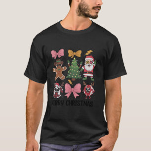 Coquette Bow Santa Claus Pink Merry Christmas Wome T-Shirt