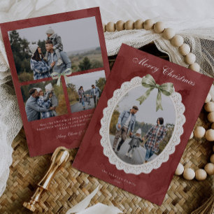 Coquette Bow Scalloped Lace Frame 4 Photos Holiday Card