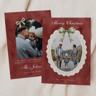 Coquette Bow Scalloped Lace Frame Arch Photo Holiday Card