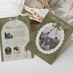 Coquette Bow Scalloped Lace Frame What a Year Holiday Card