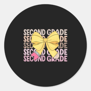 Coquette Bow Second Grade Teacher Girls Kids Back Classic Round Sticker