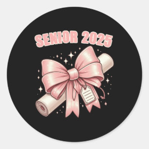Coquette Bow Senior 2025 Graduation Long Sleeve Classic Round Sticker