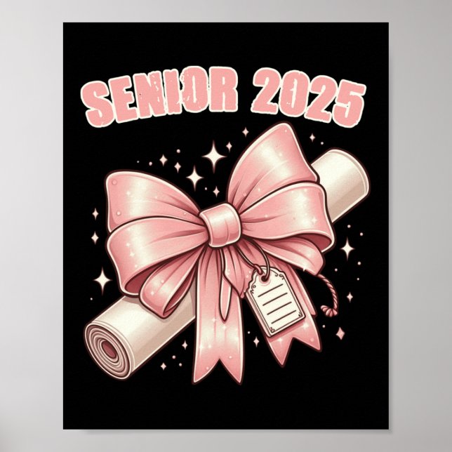 Coquette Bow Senior 2025 Graduation Long Sleeve  Poster (Front)