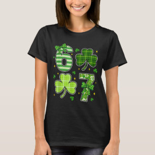 Coquette bow shamrock 67 st patricks day 6 7 meme T-Shirt
