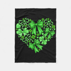 Coquette Bow Shamrock Heart St Patricks Day Irish Fleece Blanket