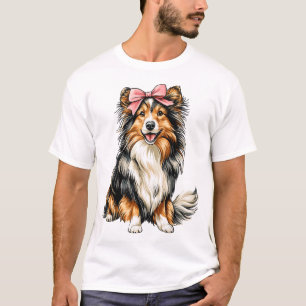 Coquette Bow Shetland Sheepdogs Dog Mom Girl Pink T-Shirt