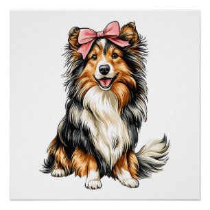 Coquette Bow Shetland Sheepdogs Dog Mum Girl Pink Poster