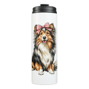 Coquette Bow Shetland Sheepdogs Dog Mum Girl Pink Thermal Tumbler