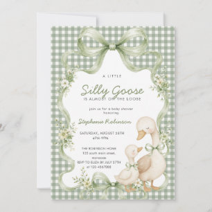 Coquette Bow Silly Goose Sage Gingham Baby Shower Invitation