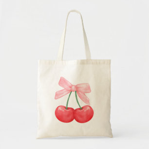 Coquette Bow Simple Pink Cute Girl Cherries Tote Bag