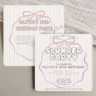 Coquette bow slumber party pink birthday invitation