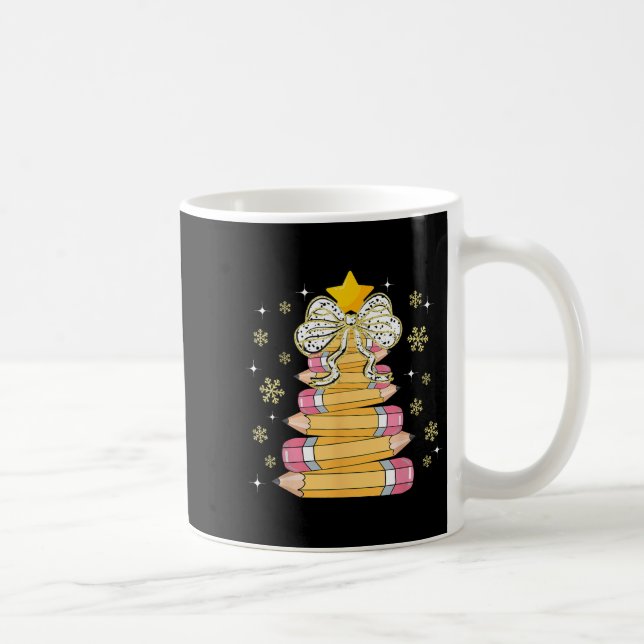 Coquette Bow Snowflake Christmas Xmas Tree Pencils Coffee Mug (Right)