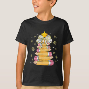 Coquette Bow Snowflake Christmas Xmas Tree Pencils T-Shirt