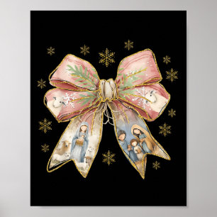 Coquette Bow Snowflake Jesus Christmas Xmas Holida Poster