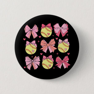 Coquette Bow Softball Mum Mothers Day Softball Mam 6 Cm Round Badge