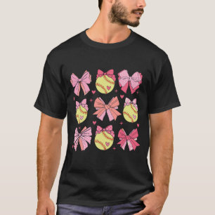 Coquette Bow Softball Mum Mothers Day Softball Mam T-Shirt