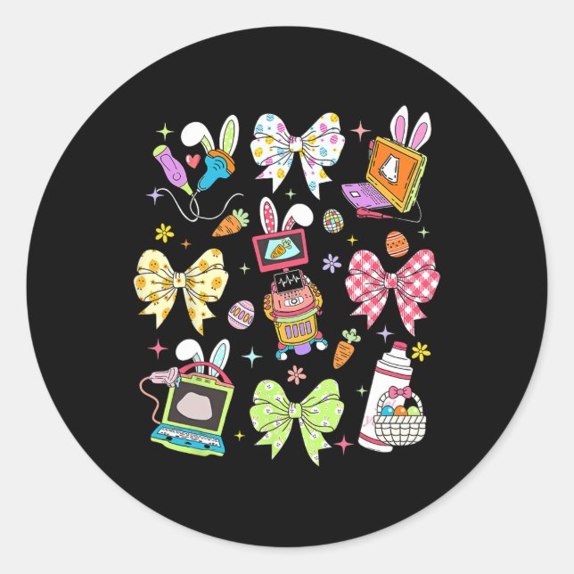 Coquette Bow Sonographer Easter Ultrasound Tech Rd Classic Round Sticker (Front)