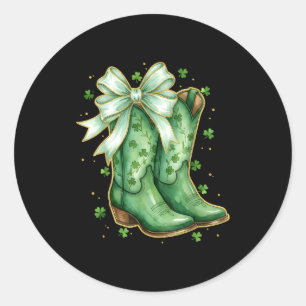 Coquette bow st patricks day western cowboy boots classic round sticker
