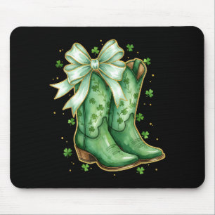 Coquette bow st patricks day western cowboy boots mouse pad