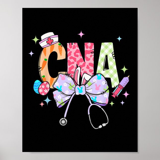 Coquette Bow Stethoscope Cna Nurse Happy Easter Da Poster (Front)