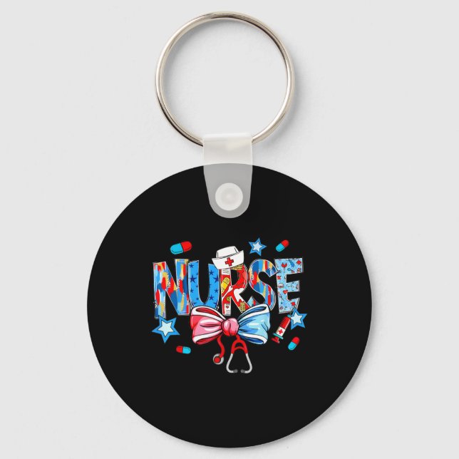 Coquette Bow Stethoscope Nurse 4th Of July Nursing Key Ring (Front)