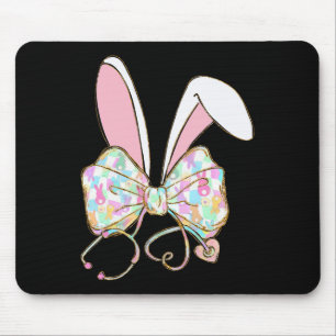 Coquette Bow Stethoscope Nurse Happy Easter Bunny Mouse Pad