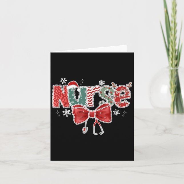 Coquette Bow Stethoscope Nurse Merry Christmas Xma Card (Front)
