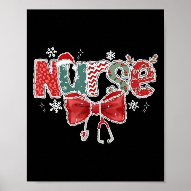 Coquette Bow Stethoscope Nurse Merry Christmas Xma Poster (Front)