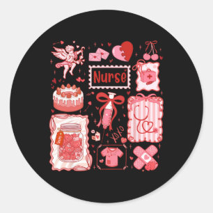 Coquette Bow Stethoscope Valentine Rn Pct Cna Nurs Classic Round Sticker