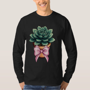 Coquette Bow Succulent Cactus Plant Mum Mothers Da T-Shirt