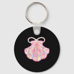 Coquette Bow Summer Vibes Pink Clam Funny Beach Va Key Ring