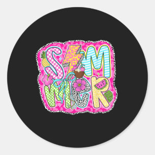 Coquette Bow Summer Vibes Preppy Chequered Funny B Classic Round Sticker