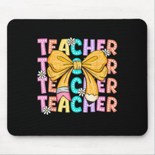 Coquette Bow Teacher Student Happy First Day Back Mouse Pad