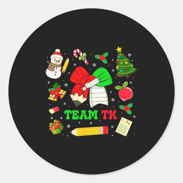 Coquette Bow Team Tk Christmas Transitional Kinder Classic Round Sticker (Front)